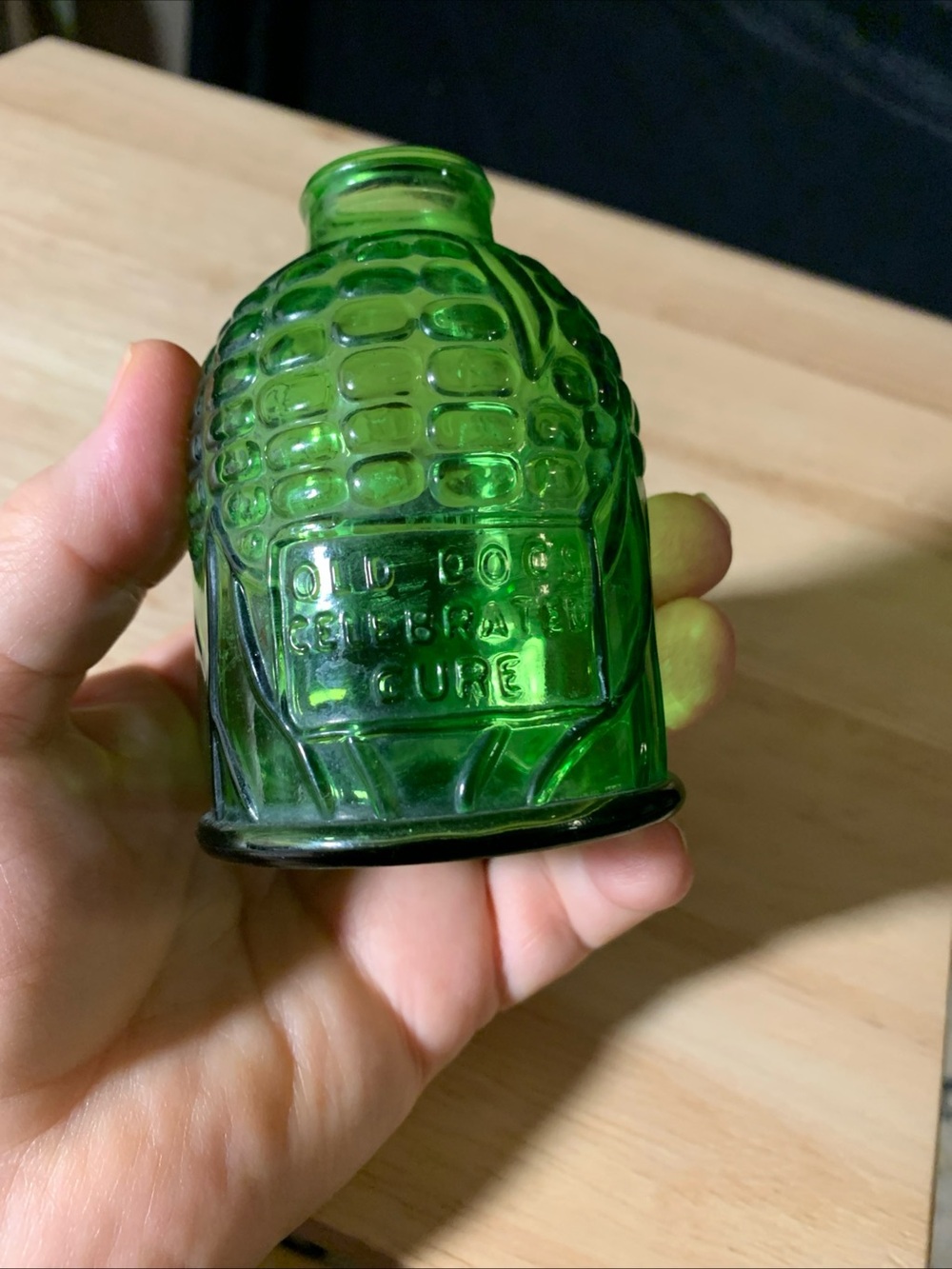Old Doc's Celebrated Cure Maize Concoction Green Glass Corn Bottle - Vintage